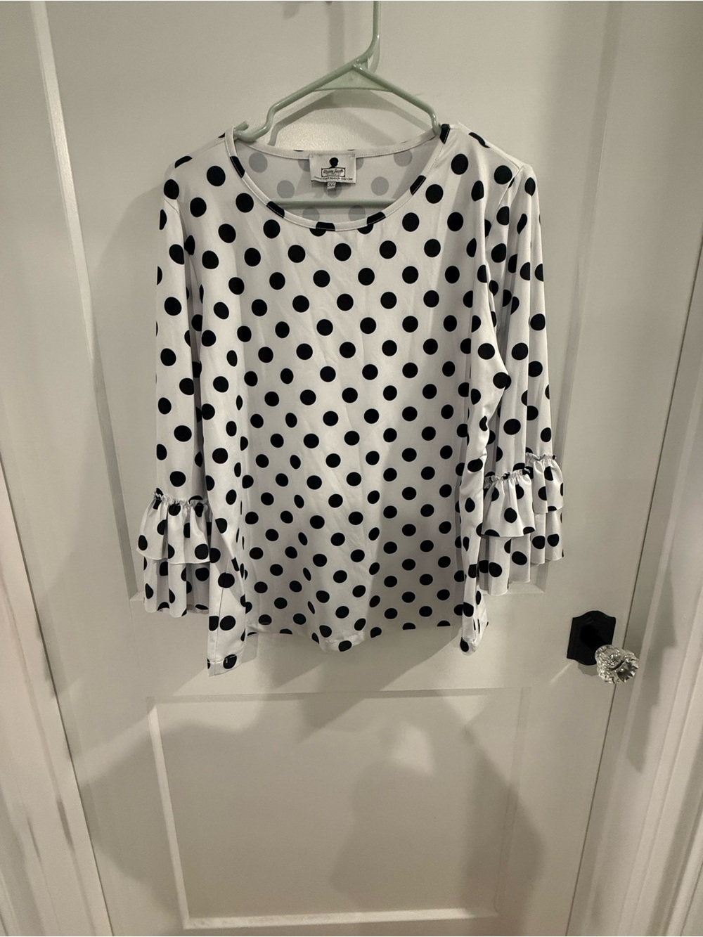 Dainty Jewells Black Polka Dot Ruffle Sleeve Blouse 3/4 sleeve Size XL